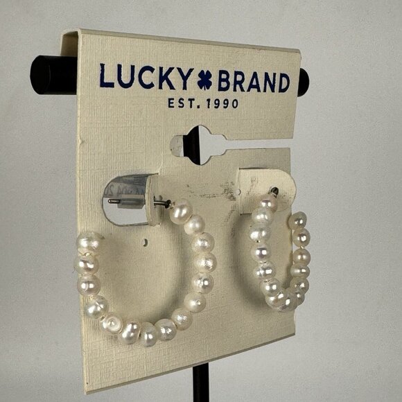 Lucky Brand Pearl Hoop Earrings NWT - Picture 3 of 8